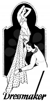 Royalty Free Clipart Image of a Vintage Dressmaker Advertisement 