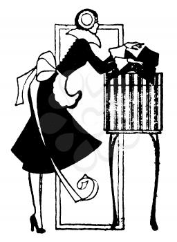 Royalty Free Clipart Image of a Woman Preparing a Gift