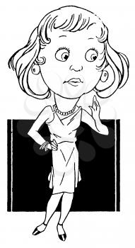 Royalty Free Clipart Image of a Portrait of a Cartoon Woman with a Big Head 
