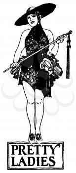 Royalty Free Clipart Image of a Vintage Show Girl