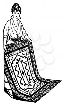 Royalty Free Clipart Image of a Woman Holding a Rug