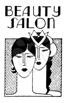 Royalty Free Clipart Image of a Vintage Beauty Salon Advertisement