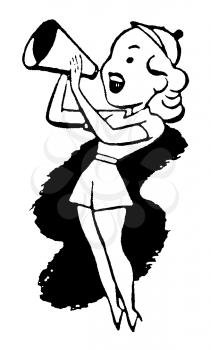 Royalty Free Clipart Image of a Cartoon Woman Speaking Into a Megaphone 