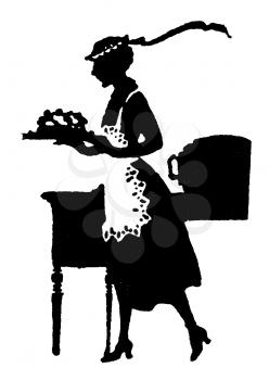 Royalty Free Silhouette Clipart Image of a Woman Carrying Food