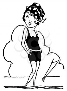 Royalty Free Clipart Image of a Woman Posing in a Bathing Suit 