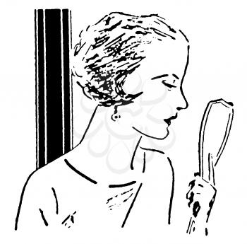 Royalty Free Clipart Image of a Woman Looking into a Mirror 