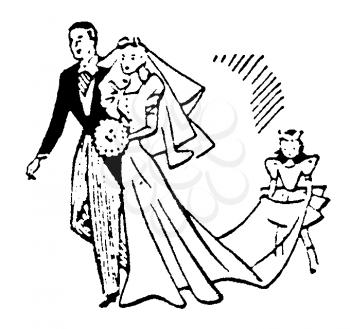 Royalty Free Clipart Image of a Husband and Wife Walking down the Aisle 