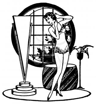 Royalty Free Clipart Image of a Woman Standing in Lingerie 