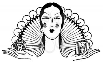 Royalty Free Clipart Image of a Woman holding Products 