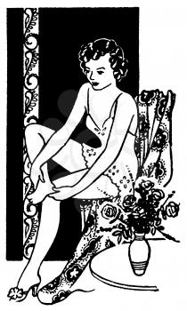 Royalty Free Clipart Image of a Woman in Lingerie Removing Her Shoes 