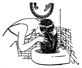 Royalty Free Clipart Image of a Woman Washing Her hair in the Sink 