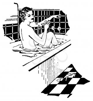 Royalty Free Clipart Image of a Woman bathing in the Bathtub