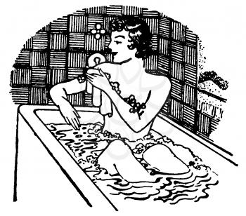 Royalty Free Clipart Image of a Woman Bathing in a Bathtub