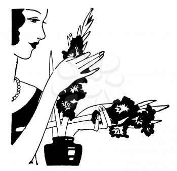 Royalty Free Clipart Image of a Woman Handling Flowers