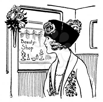 Royalty Free Clipart Image of a Woman Looking out a carriage window 