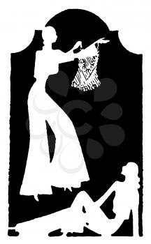 Royalty Free Silhouette Clipart Image of Women Showing and Admiring Clothing 