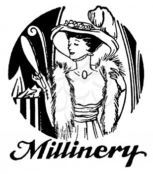 Royalty Free Clipart Image of a Vintage Millinery Hat Advertisement 