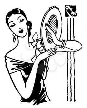 Royalty Free Clipart Image of a Woman Making Faces in the Mirror 