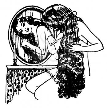 Royalty Free Clipart Image of a Woman Brushing Her Long Hair 