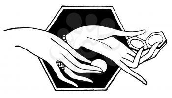 Royalty Free Clipart Image of a Woman's Hands Holding a Compact Mirror
