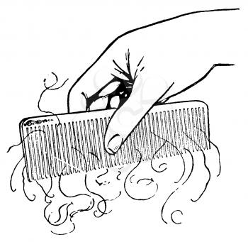 Royalty Free Clipart Image of a Woman's Hand Holding a Comb Full of Hair 