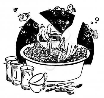 Royalty Free Clipart Image of a Woman Washing Dishes
