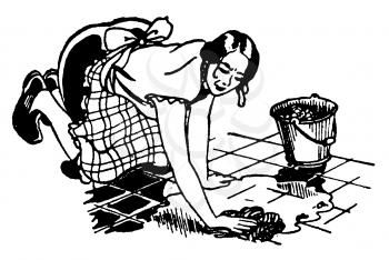Royalty Free Clipart Image of a Woman Scrubbing the Floor