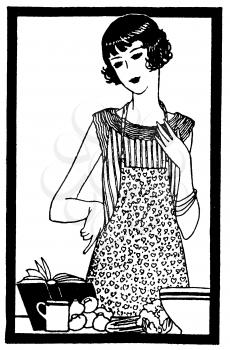 Royalty Free Clipart Image of a Woman Preparing Food