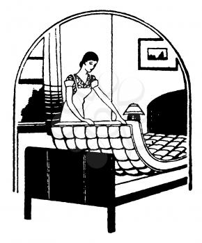 Royalty Free Clipart Image of a Maid Making the Bed 