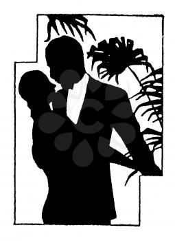 Royalty Free Silhouette Clipart Image of a Couple Dancing Together 