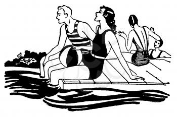 Royalty Free Clipart Image of Friends Out For a Swim 