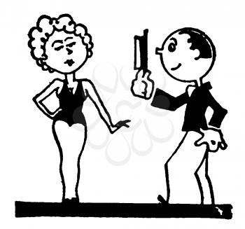 Royalty Free Clipart Image of a Showman and His Female Assistant