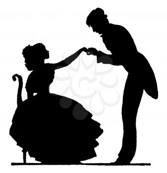 Royalty Free Silhouette Clipart Image of a Man Courting a Woman