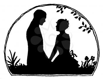 Royalty Free Silhouette Clipart Image of a Couple Sitting Together in the Grass
