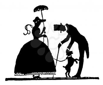Royalty Free Silhouette Clipart Image of a Man Petting a Woman's Dog 