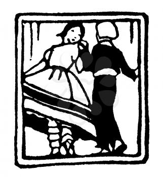 Royalty Free Clipart Image of a Portrait of a Couple Dancing