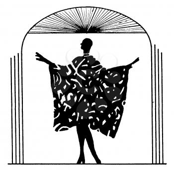 Royalty Free Silhouette Clipart Image of a Woman Showing off Her Dress Like a Fashion Show 