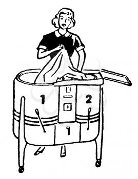 Royalty Free Clipart Image of a Maid Doing Laundry 