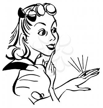Royalty Free Clipart Image of a Woman Showing Off Her Ring 