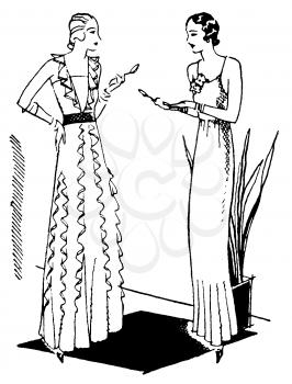 Royalty Free Clipart Image of Women Standing, Holding Spoons 