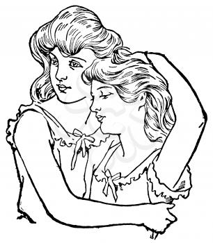 Royalty Free Clipart Image of Women Embracing Each Other 