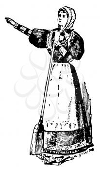 Royalty Free Clipart Image of a Woman Sweeping and Giving Directions