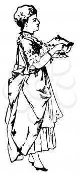 Royalty Free Clipart Image of a Woman Serving Food