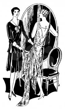 Royalty Free Clipart Image of Women at a Dress Fitting 