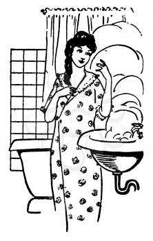 Royalty Free Clipart Image of a Woman Running Hot Water in the Bathroom Creating Steam 