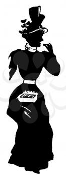 Royalty Free Silhouette Clipart Image of a Woman Sitting Having a Snack 