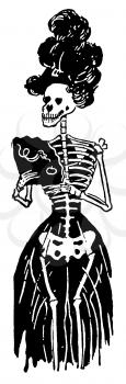 Royalty Free Clipart Image of a Skeleton Dressed Like a Woman 