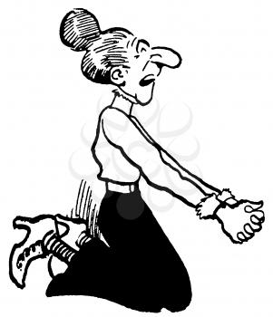 Royalty Free Clipart Image of a Cartoon Woman Begging On Her Knees