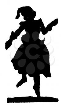 Royalty Free Silhouette Clipart Image of a Jester Doing a Jig 
