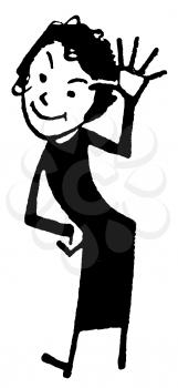 Royalty Free Clipart Image of a Cartoon Woman Standing and Giving a High-Five 